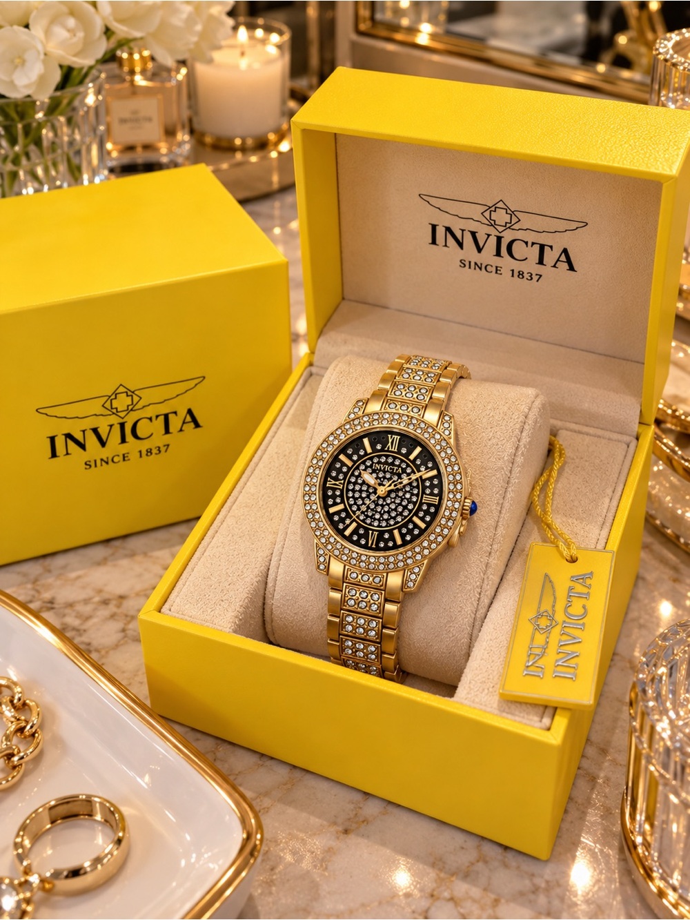 Invicta Wildflower 69425 Gold Crystal 32mm Watch NWT